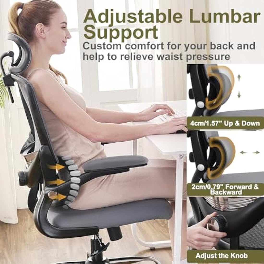 TONFARY Ergonomic Mesh Office Chair | Adjustable Lumbar & Flip-Up Arms