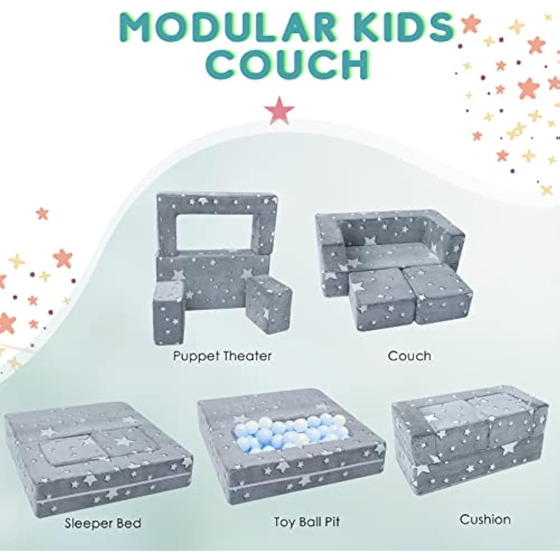 MeMoreCool Glow in The Dark Kids Modular Sofa – Convertible Toddler Couch