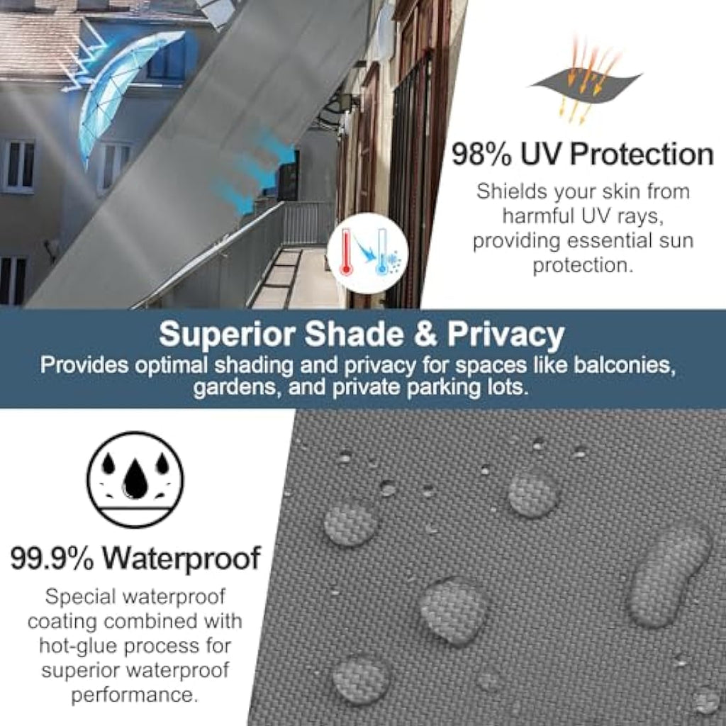 Cool Area Sun Shade Sail - 5x5x7m Waterproof Triangle Canopy, Charcoal