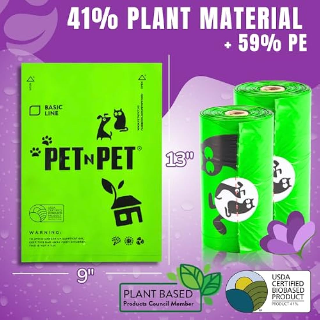 PET N PET Dog Poop Bags | 1080 Count Biobased Leak-Proof Lavender Scent