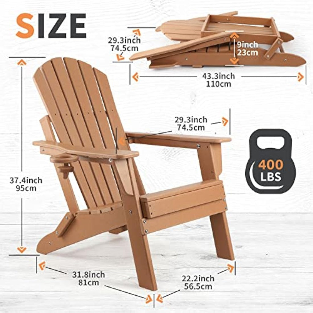 Folding HDPE Adirondack Chair with Cup Holder – Weatherproof