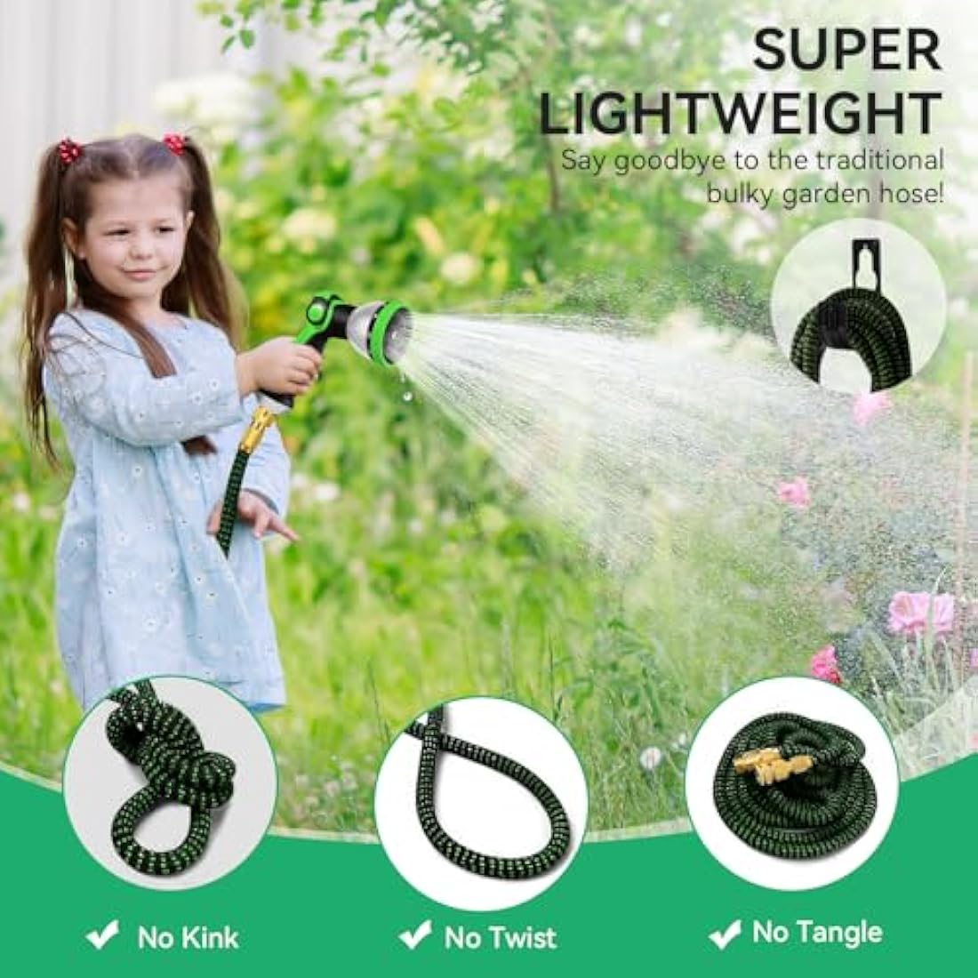 Jolof Store 50FT Expandable Garden Hose – 10 Function Nozzle & Metal Fittings