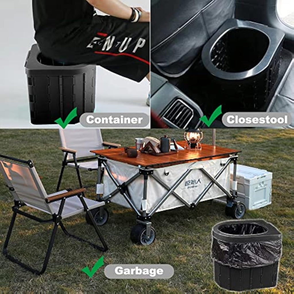 Kinspory Portable Camping Toilet – Collapsible ABS Outdoor Potty with Bags