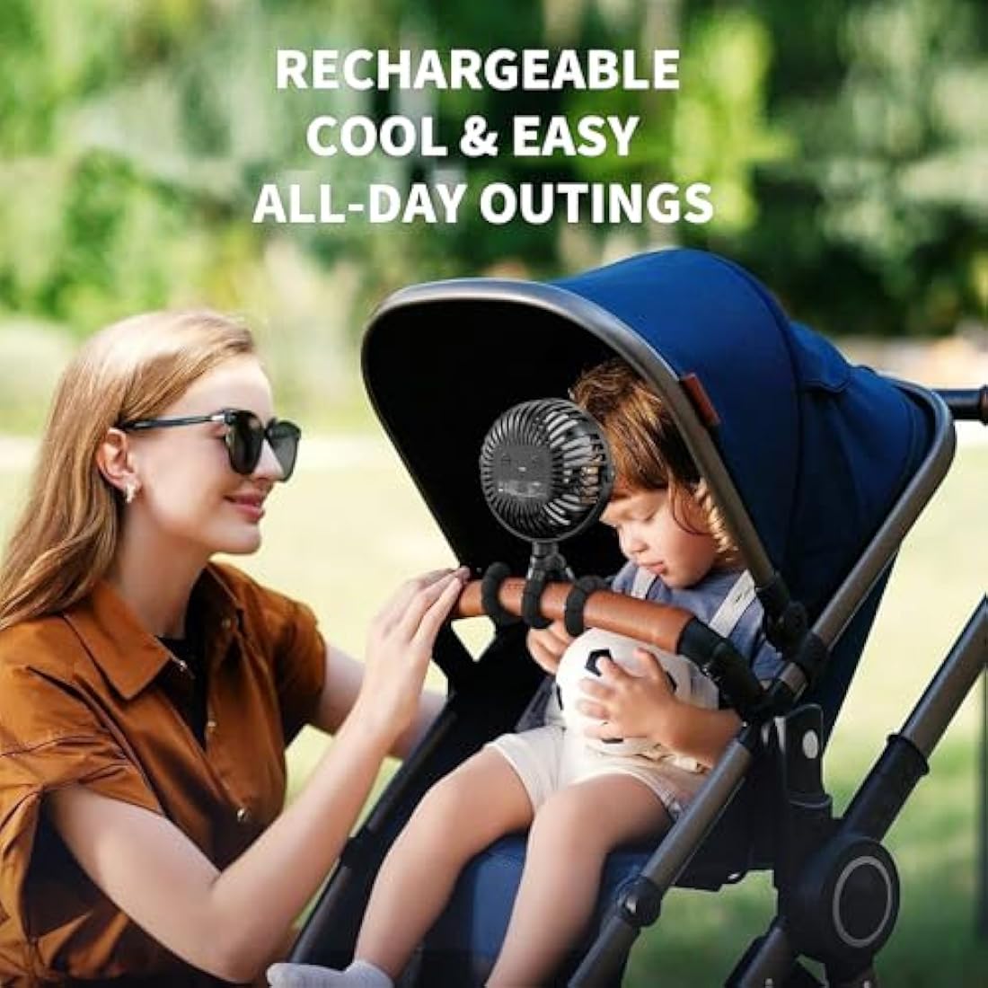 Amacool Stroller Fan - Flexible Tripod Clip On Fan with LED Light, Black