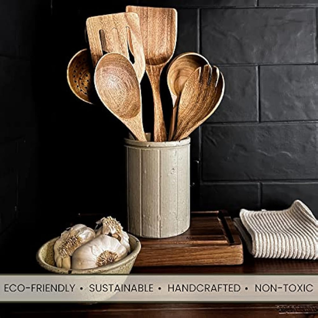 A&M Natural Living Acacia Wood Kitchen Utensils - 7 Piece Cooking Set