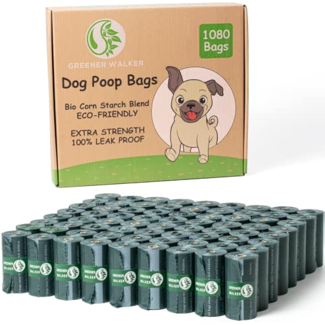 Greener Walker Biodegradable Dog Poop Bags – 1080 Extra Thick Leak Proof