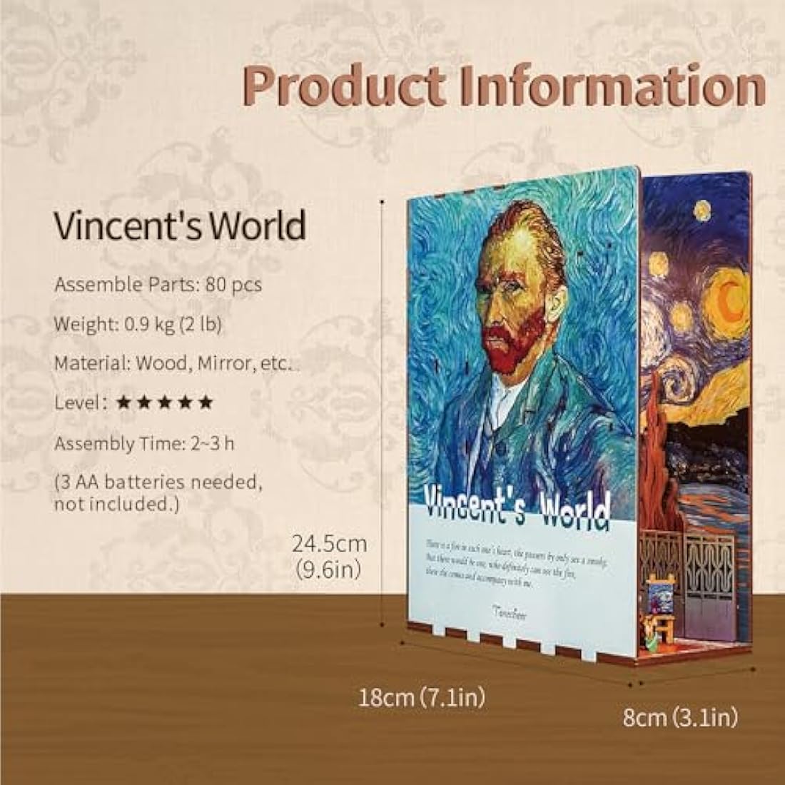 Tonecheer DIY Book Nook Kit – Vincent's World 3D Wooden Puzzle with LED
