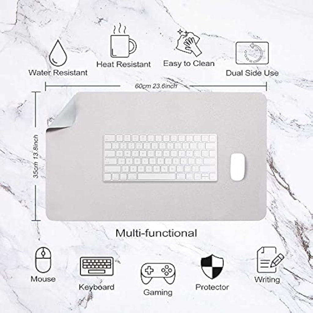 DOBAOJIA Dual-Side PU Leather Desk Pad - Waterproof Mouse Mat, Light Gray