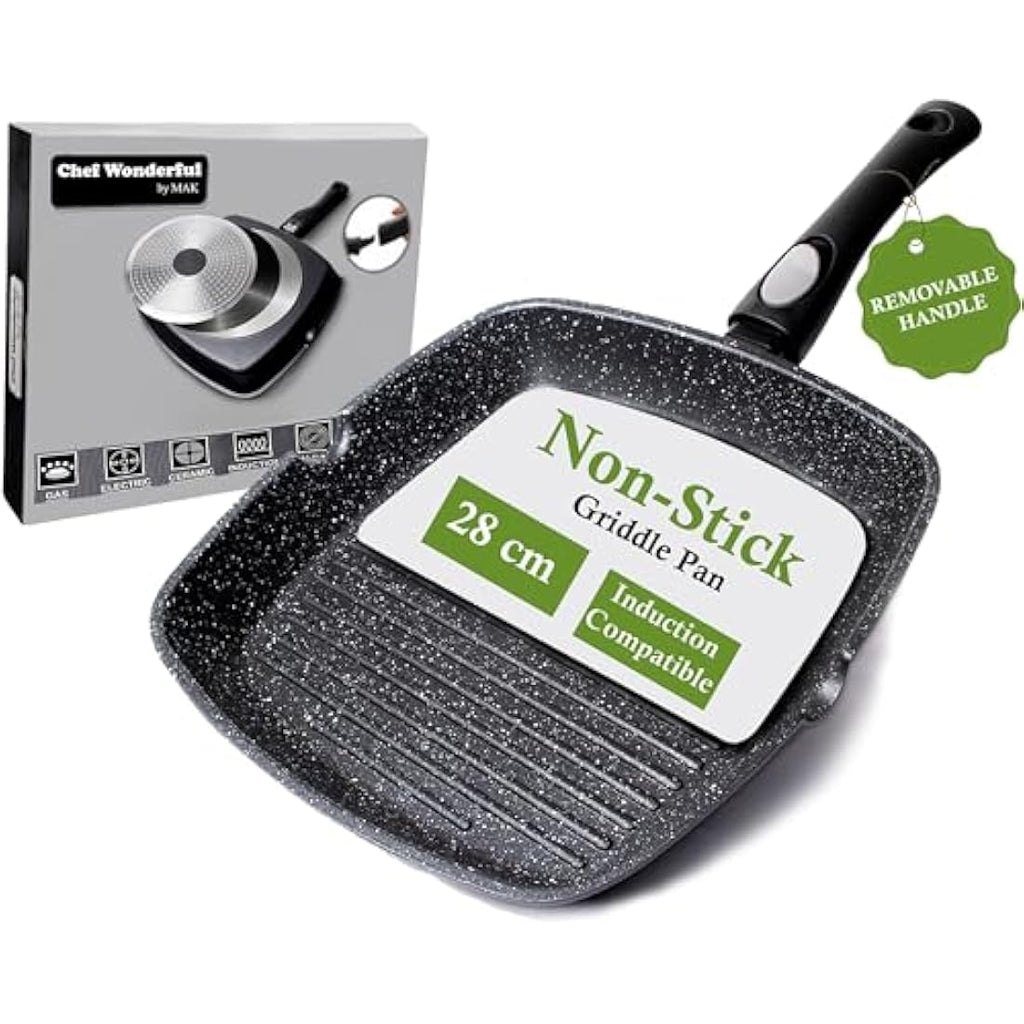 Chef Wonderful Non-Stick Griddle Pan - 28cm Induction Steak Pan with Handle