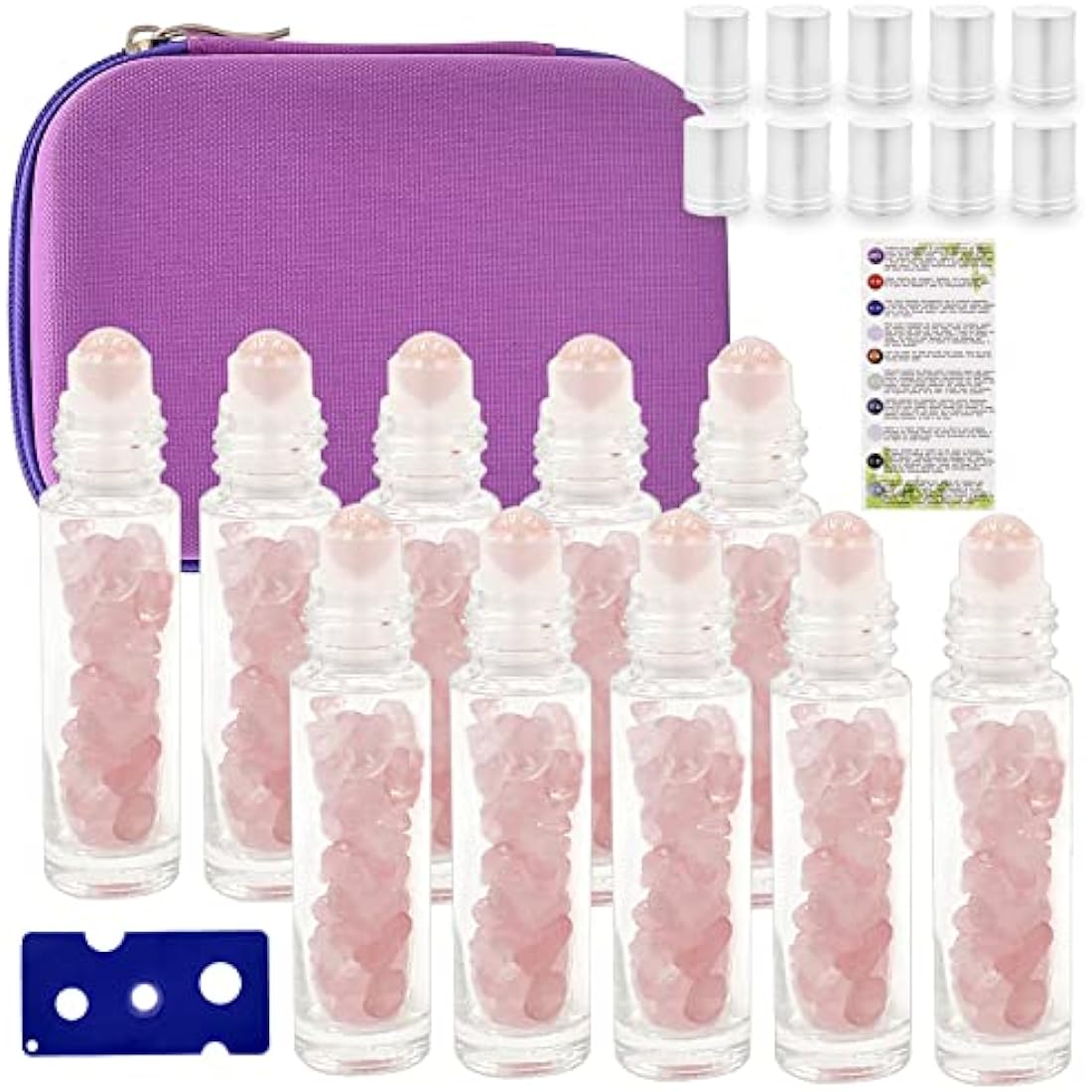 Jolof Store Rose Quartz Essential Oil Roller Bottles & EVA Travel Case