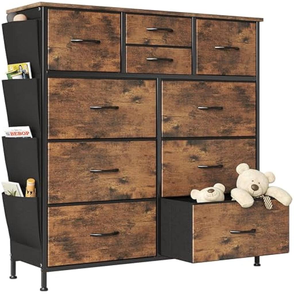 10-Drawer Fabric Dresser – Rustic Brown Storage Organizer