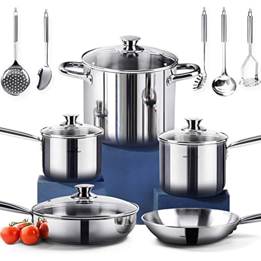 HOMICHEF 14-Piece Nickel Free Stainless Steel Cookware Set | Induction