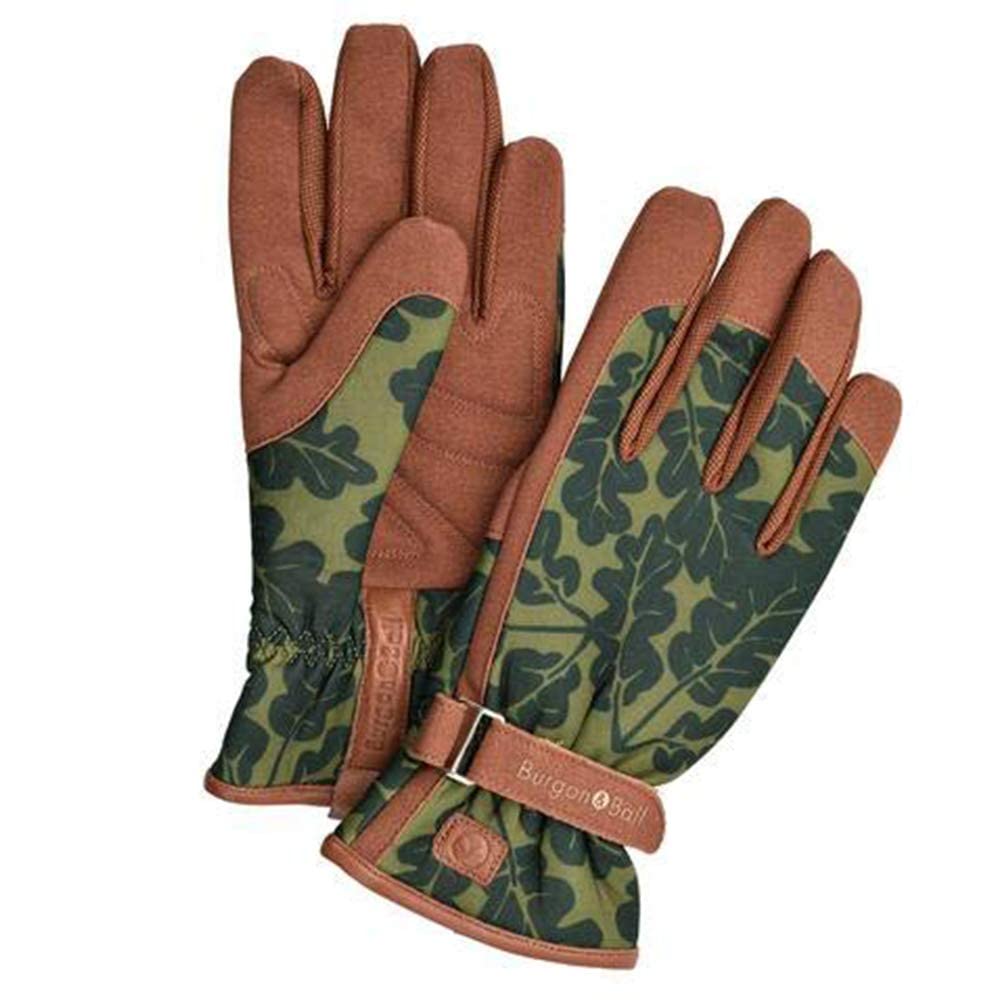 Burgon & Ball Ladies Gardening Gloves – Padded Oak Leaf Moss, M/L
