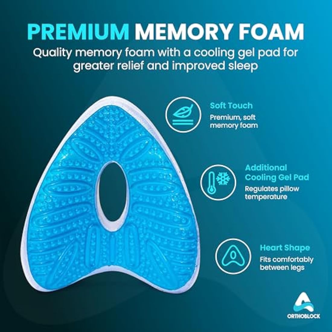 OrthoBlock Cooling Gel Memory Foam Knee Pillow for Sciatica Relief