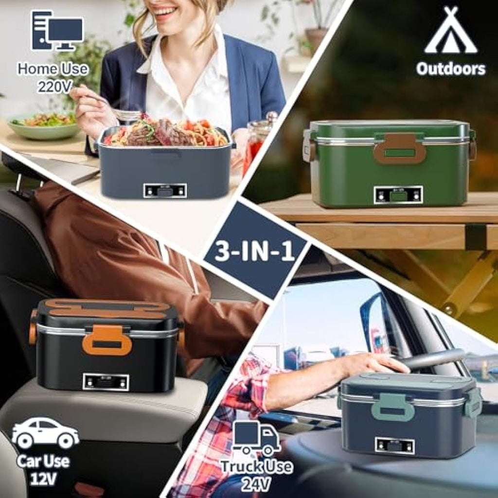 SOOOEC 100W Electric Heated Lunch Box - 1.8L Fast Food Warmer for Car & Office