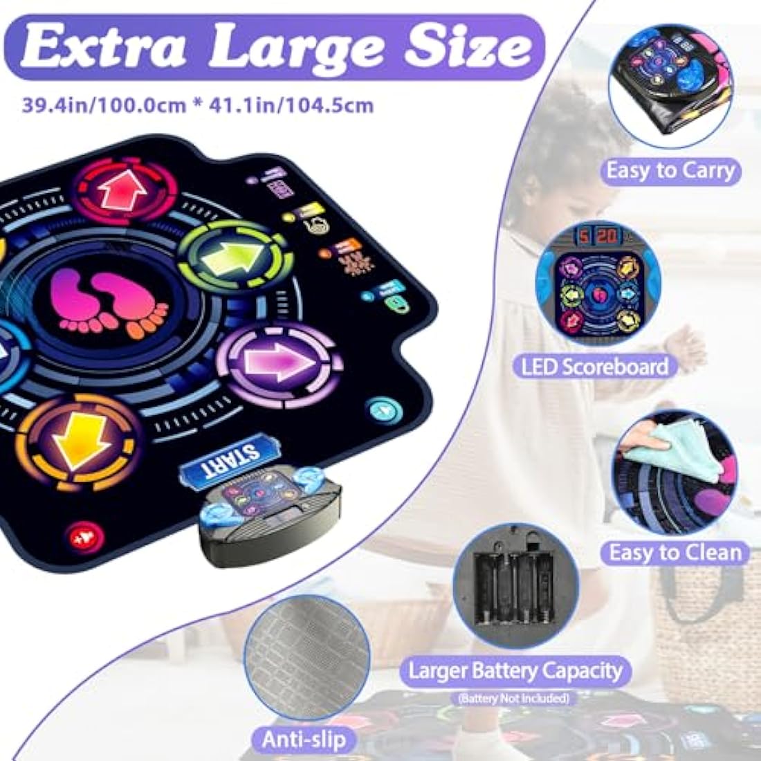 KIZJORYA Bluetooth Dance Mat for Kids - Electronic Light-up Dance Pad