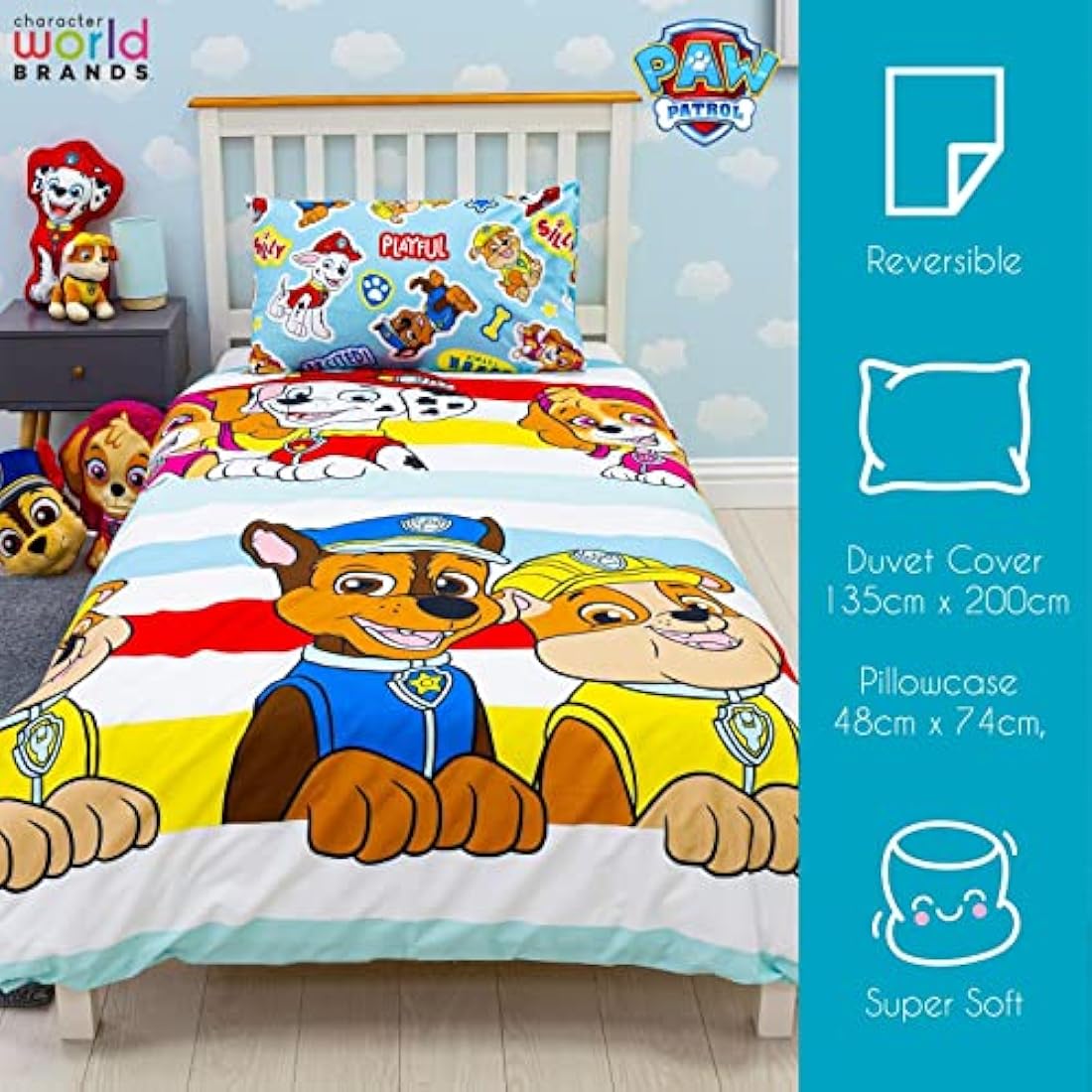 Paw Patrol Reversible Single Duvet Cover Set | Kids Pupster Bedding