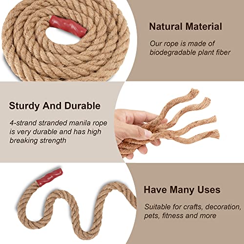 EMEKIAN 25mm Natural Jute Rope | 30M Heavy Duty 4-Strand Twisted Hemp