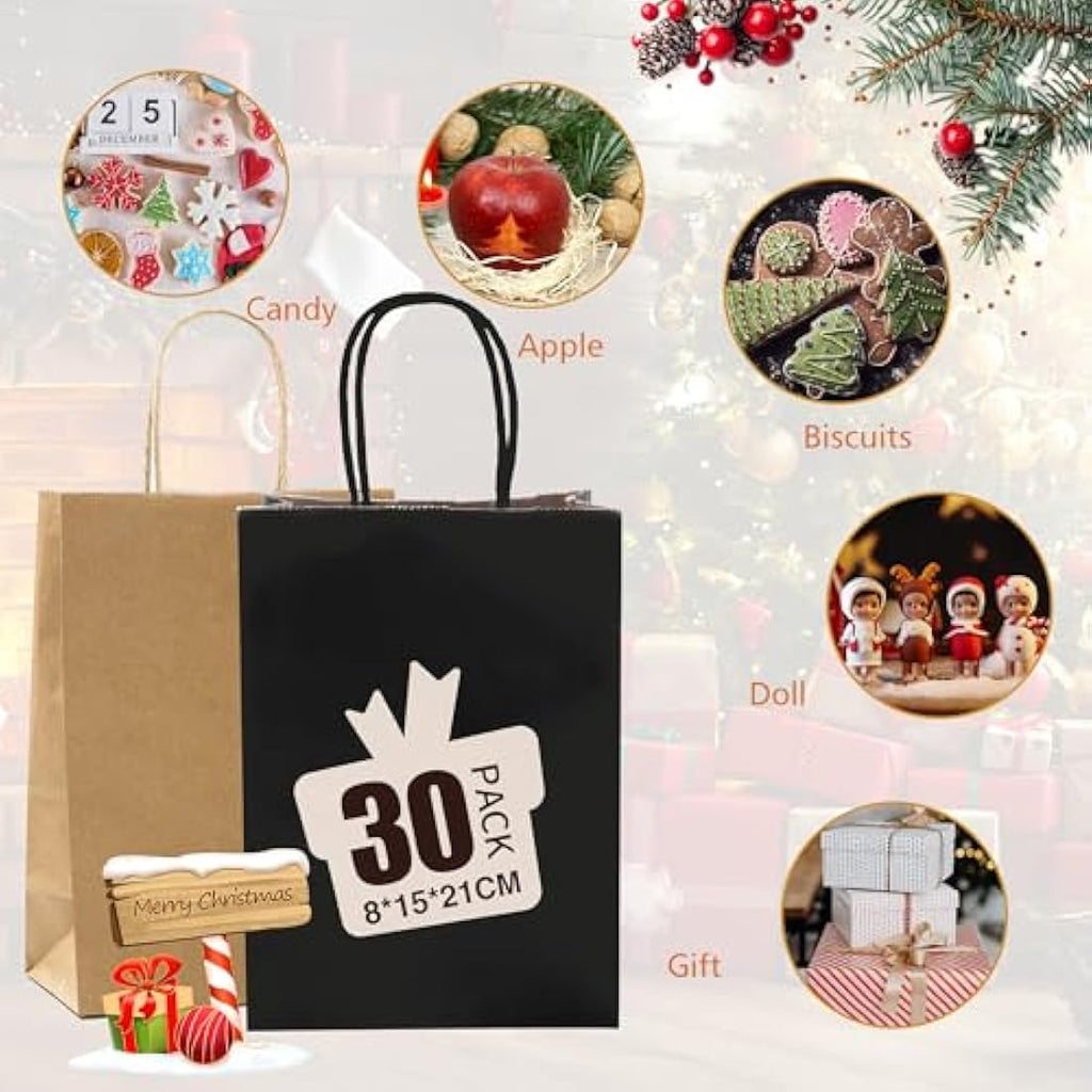 GIFTSAY Brown Kraft Paper Bags with Handles - 30 Pack Small Gift Bags