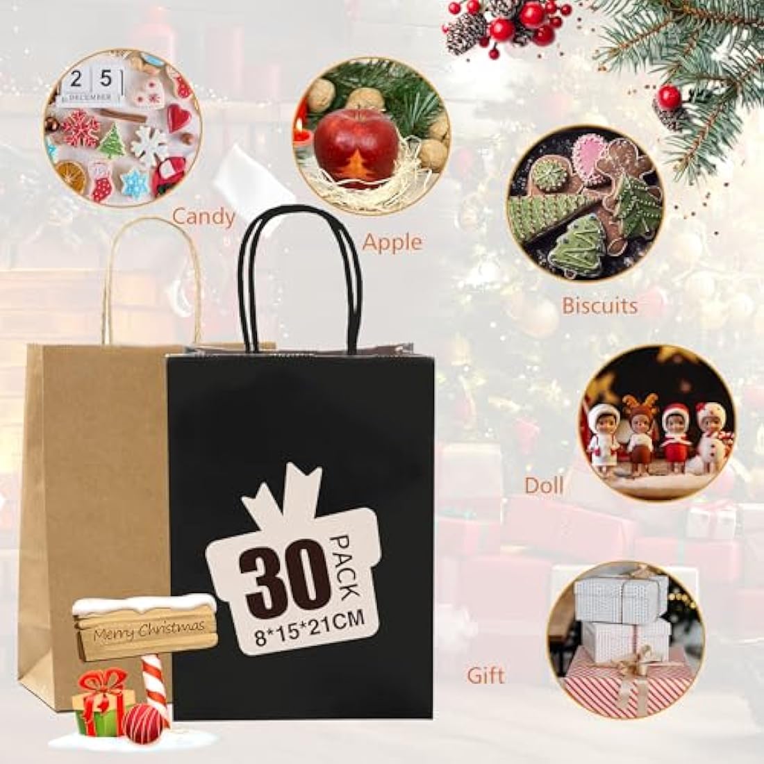 GIFTSAY Brown Kraft Paper Bags with Handles - 30 Pack Small Gift Bags