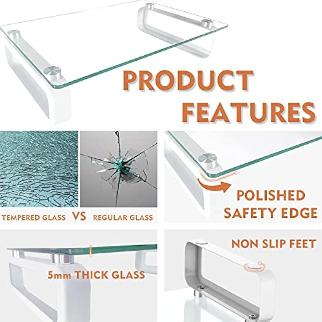 Hemudu Tempered Glass Monitor Stand Riser – Clear Desktop Laptop Stand