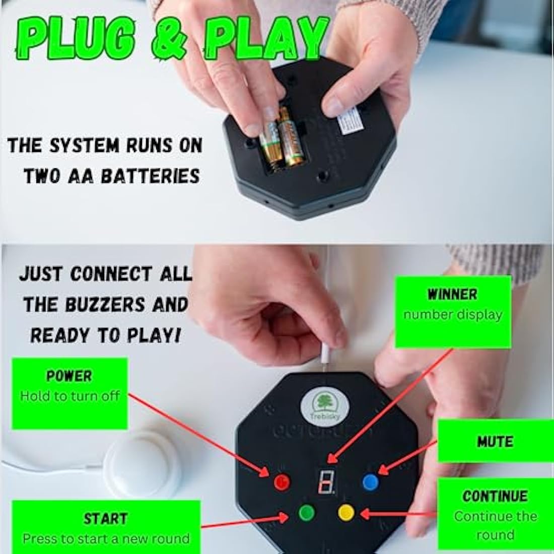 Trebisky 8-Player Quiz Game Buzzer System with LED Light Buttons