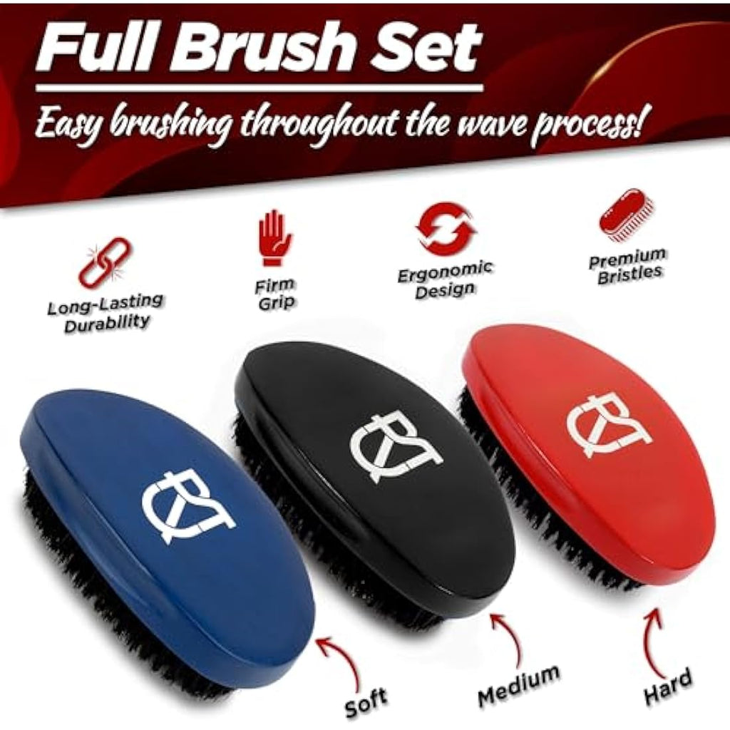 Roman-T 8-in-1 360 Wave Brush Kit – 3 Brushes, 2 Durags & Mirror Set