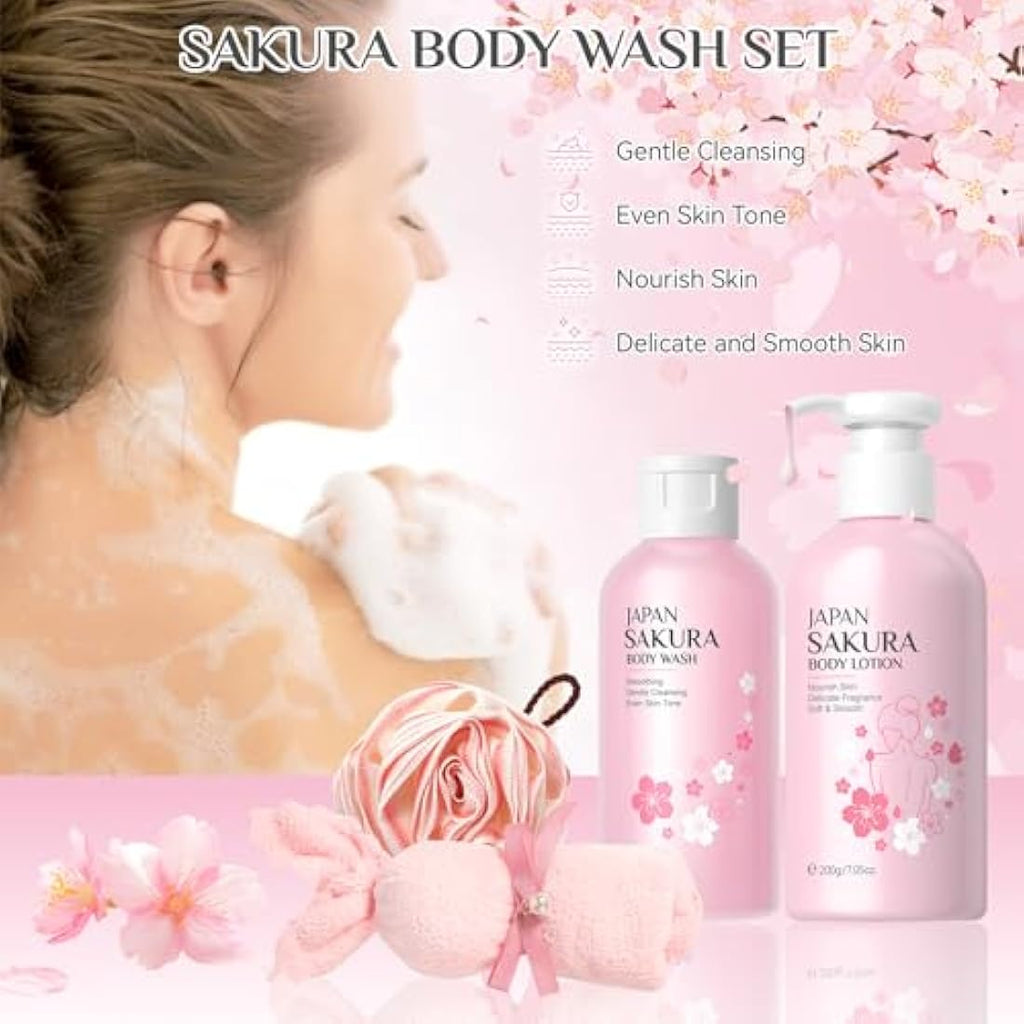 Jolof Store 9-Piece Sakura Bath Gift Set | Cherry Blossom Spa Skincare Kit