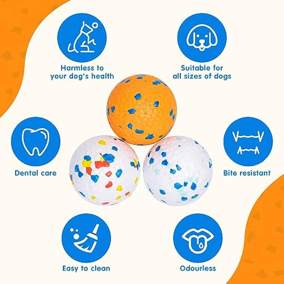 Nobleza Indestructible Dog Balls – 3 Pack Rubber Fetch Toys, Medium