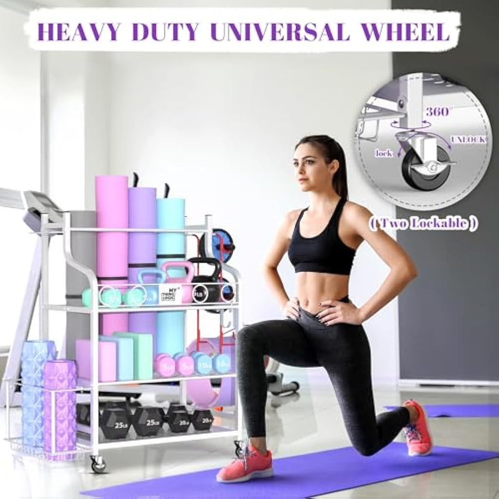 Mythinglogic Home Gym Storage Rack – Rolling Weight Rack for Yoga Mats