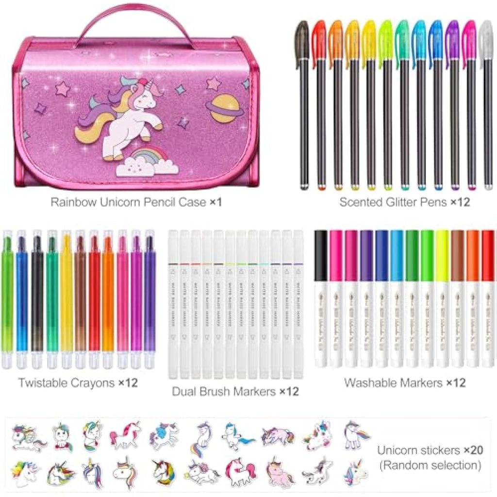 Hot Bee Unicorn Pencil Case Art Set | 48-Piece Kids Drawing & Stationery Kit