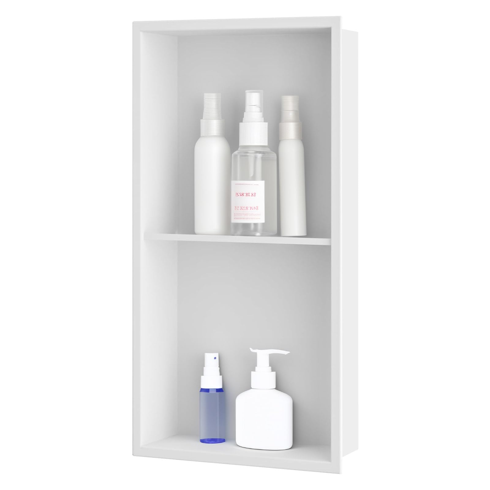Sunrik Stainless Steel Shower Niche with Shelf - 60x30cm Matte White