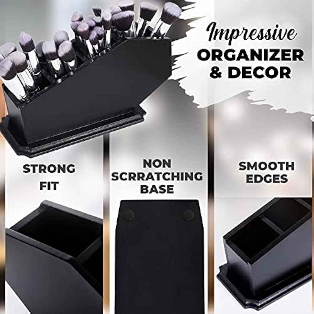 CEFRECO Coffin Brush Holder – Gothic Wooden Makeup Organizer, Black