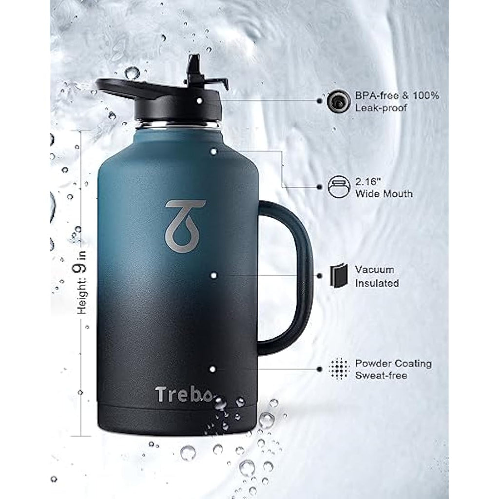 Trebo 2L Insulated Water Bottle | Stainless Steel Large Travel Jug