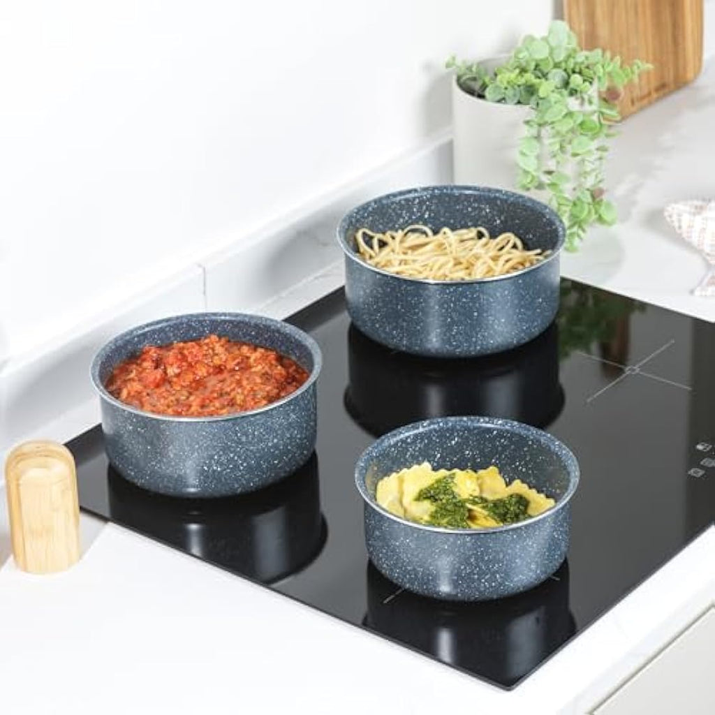 Russell Hobbs Nightfall Stone 3-Piece Non-Stick Stackable Saucepan Set
