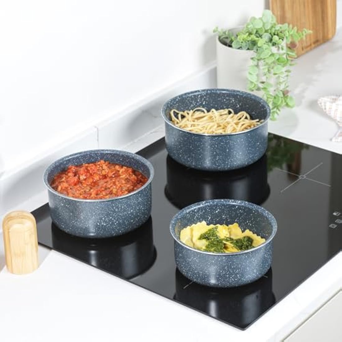 Russell Hobbs Nightfall Stone 3-Piece Non-Stick Stackable Saucepan Set