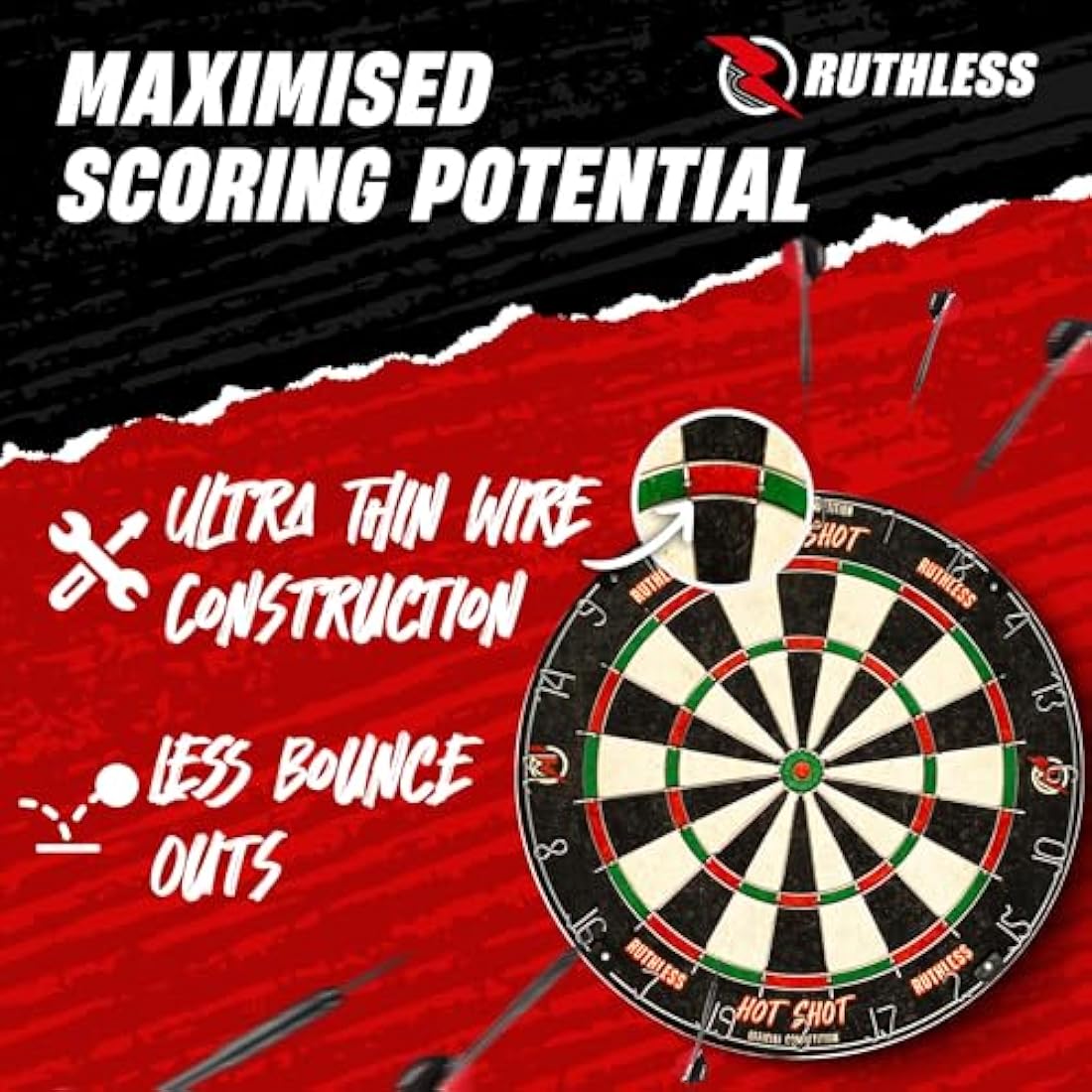 Ruthless Hot Shot Sisal Dartboard Set | Professional Steel Tip Darts