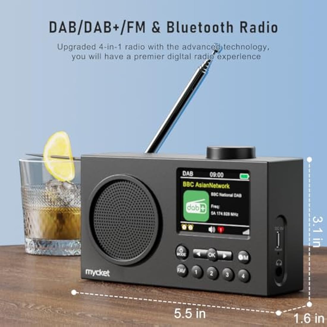 Mycket Portable DAB/DAB+ Digital Radio | Bluetooth, Rechargeable & Dual Alarm