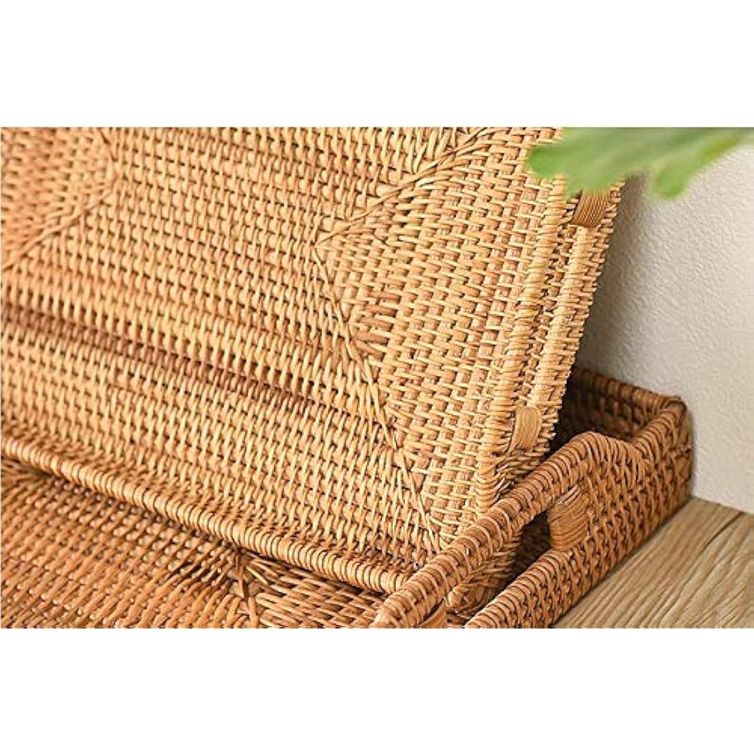 Hand-Woven Rattan Serving Tray with Handles – 17 Inch Rectangular