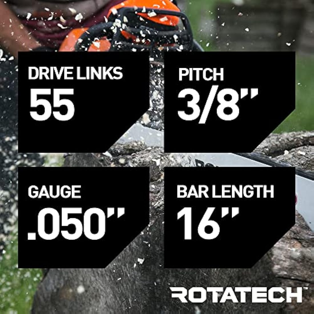 Rotatech 16" Chainsaw Chains (2 Pack) | 3/8" LP .050" 55DL for Stihl MS180