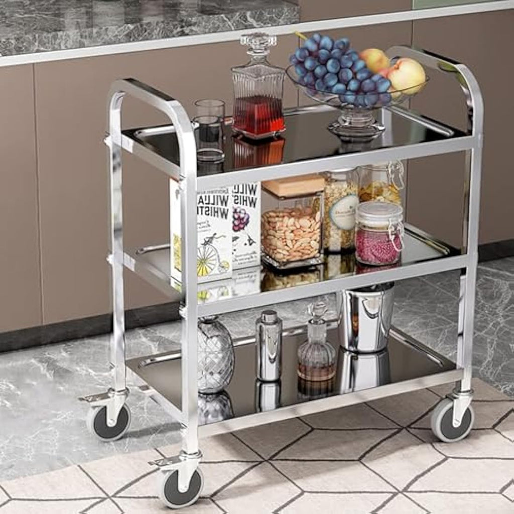TAIMIKO 3-Tier Stainless Steel Utility Cart | Rolling Kitchen Trolley