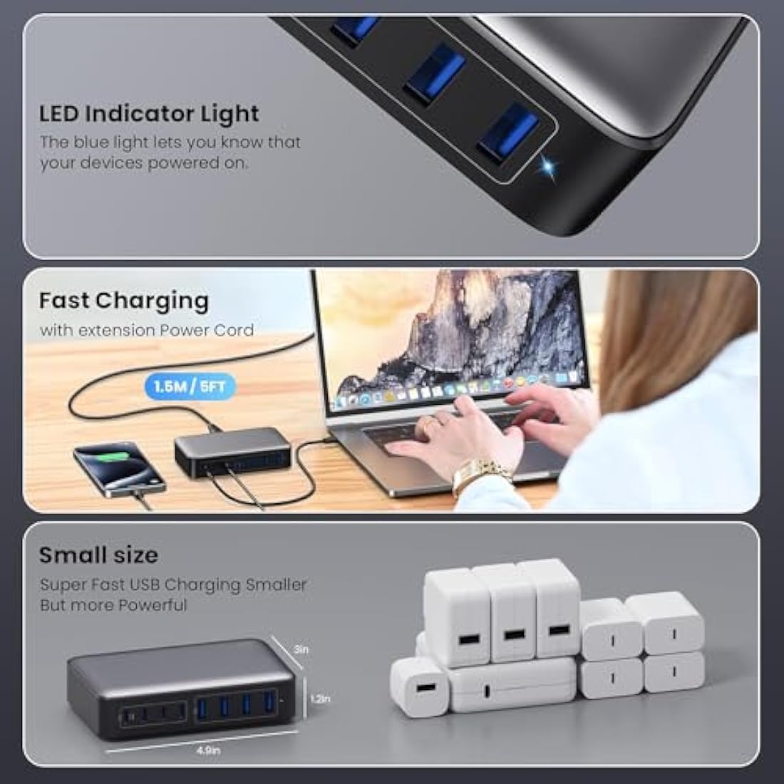 Jolof Store 200W USB C Fast Charger – 8-Port GaN III Charging Station Hub