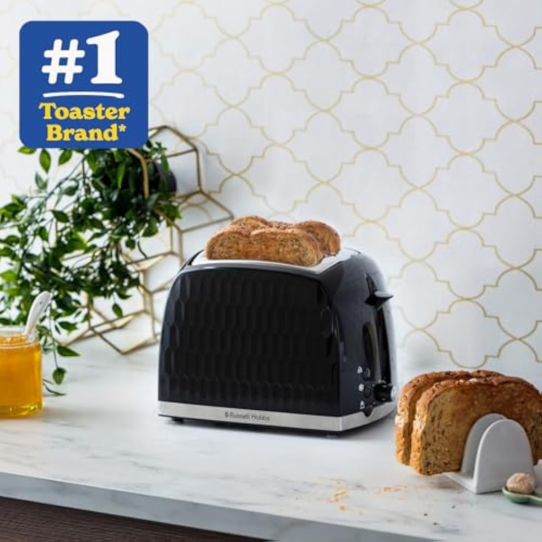 Russell Hobbs Honeycomb 2-Slice Toaster | Textured Black & Stainless