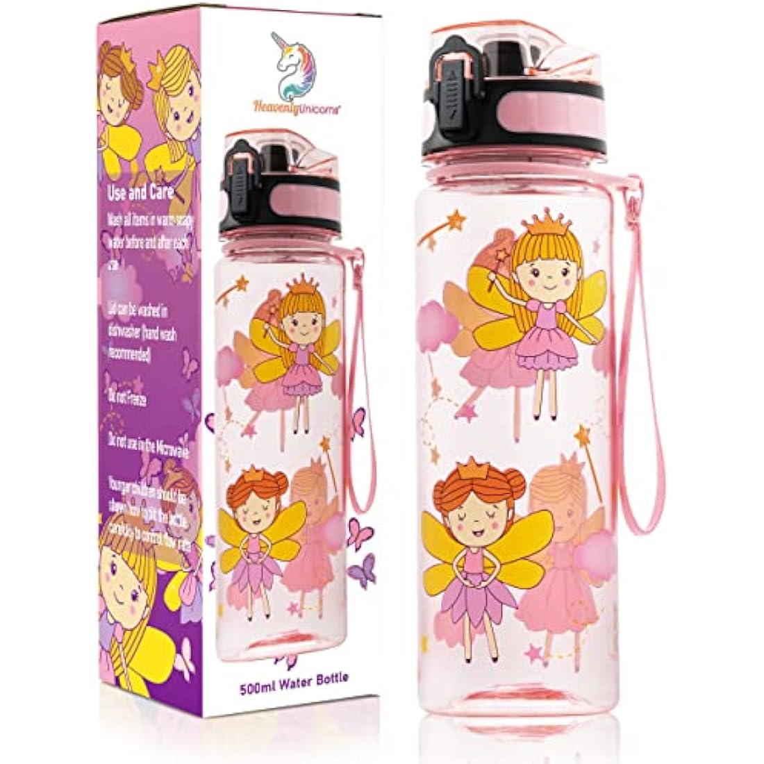 HeavenlyUnicorns Kids Tritan Water Bottle – 500ml Leakproof Pink