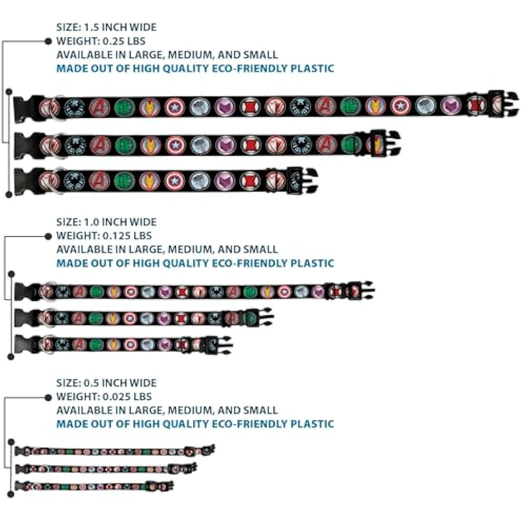 Buckle-Down Marvel Avengers Dog Collar – Large 1.5" Wide Plastic Clip