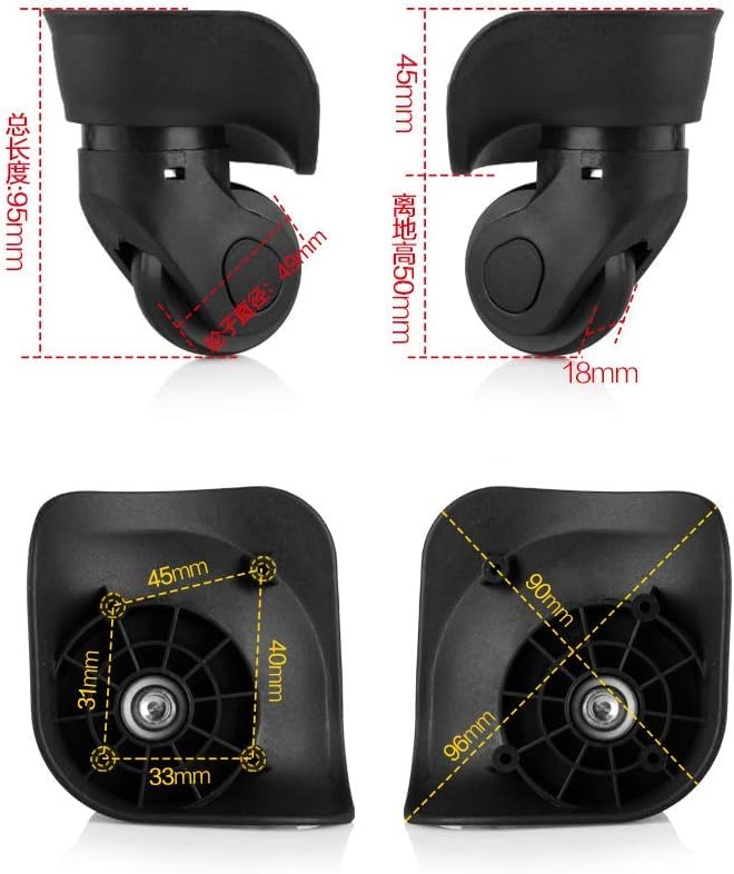 Tyenaza Luggage Replacement Wheels, 2 Black Swivel Casters, 360° Rotation - image 2