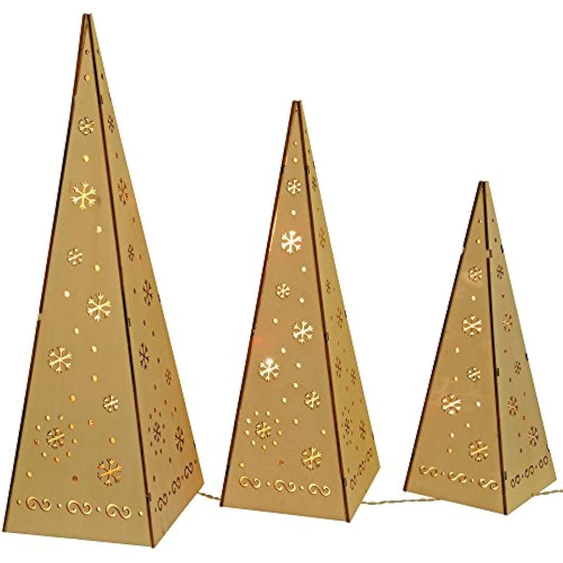 Wooden LED Pyramid Christmas Trees – Set of 3 Multi-Color