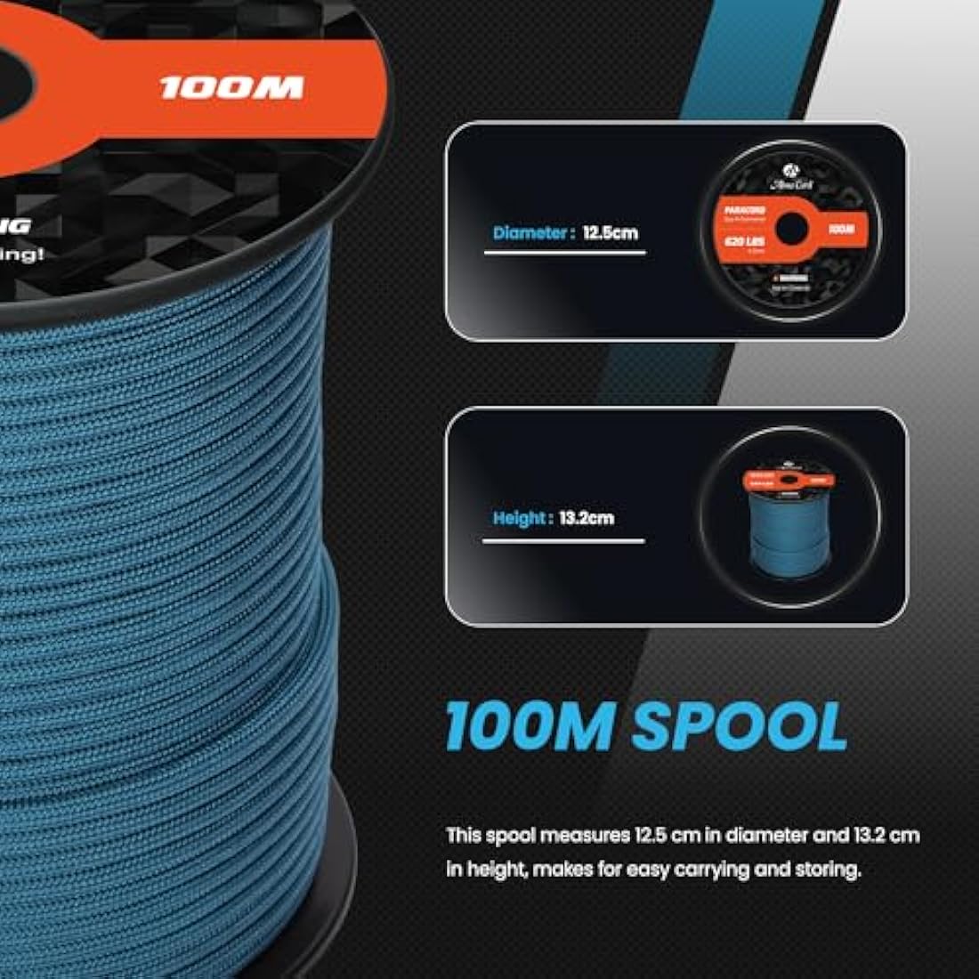 Abma Cord 4mm Type III Nylon Paracord | 9 Strands 100m Rope - Teal