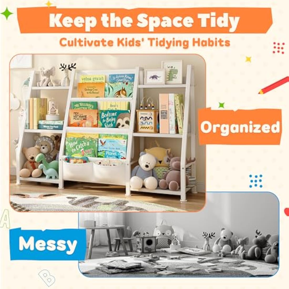 Kids Bookshelf & Toy Storage – 3-Tier Wooden Bookcase