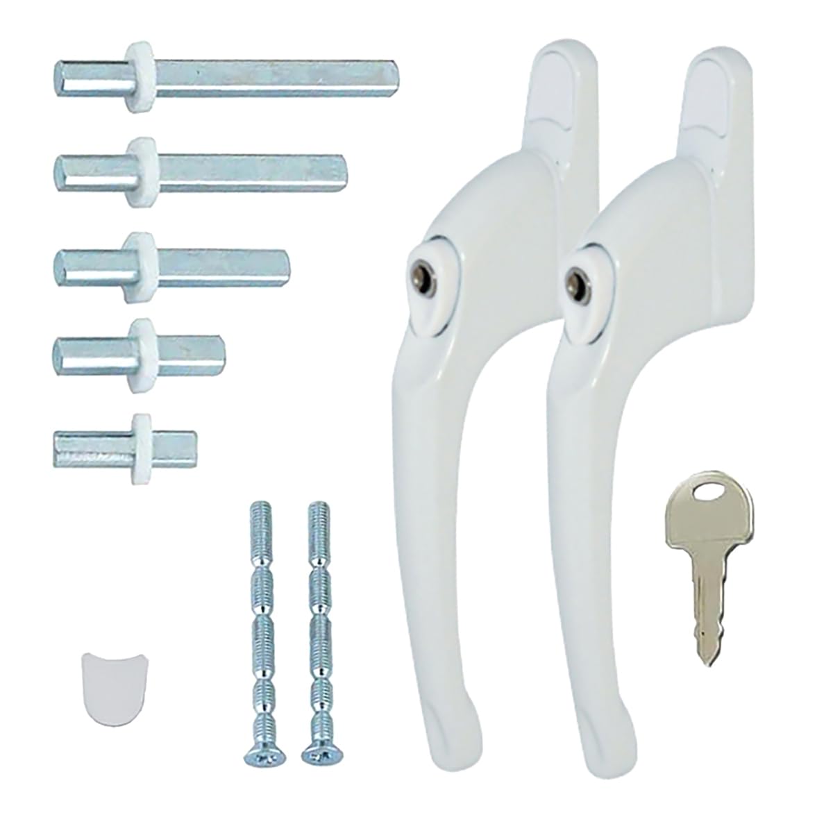 Universal Inline uPVC Window Handle - Lockable White 2 Pack